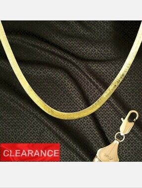 14K Gold Herringbone Chain Necklace ITALY Gold Plated 11MM 30"